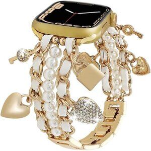 Gold Pearl Apple Watch Band with Charms